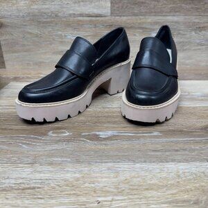 Dolce Vita Halona Black Leather Platform Lug Sole Loafers Women's Size 8